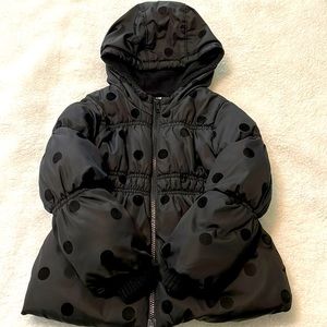 Black Puffer Jacket with Black Polka dots.